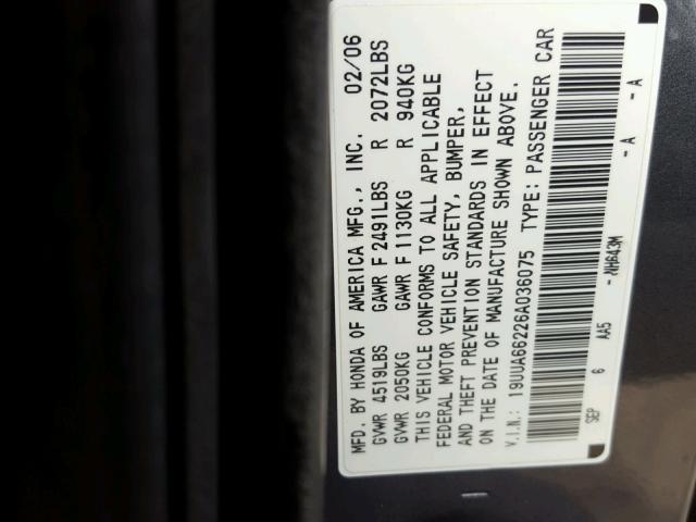 19UUA66226A036075 - 2006 ACURA 3.2TL GRAY photo 10