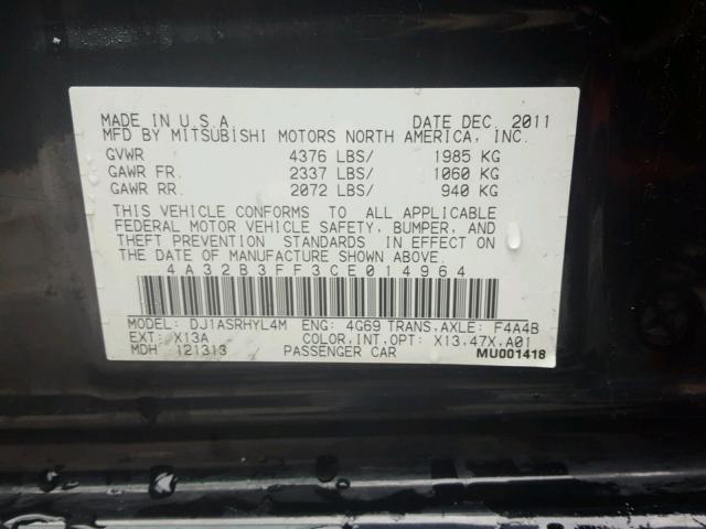 4A32B3FF3CE014964 - 2012 MITSUBISHI GALANT ES BLACK photo 10