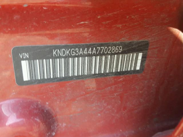 KNDKG3A44A7702869 - 2010 KIA SPORTAGE L RED photo 10