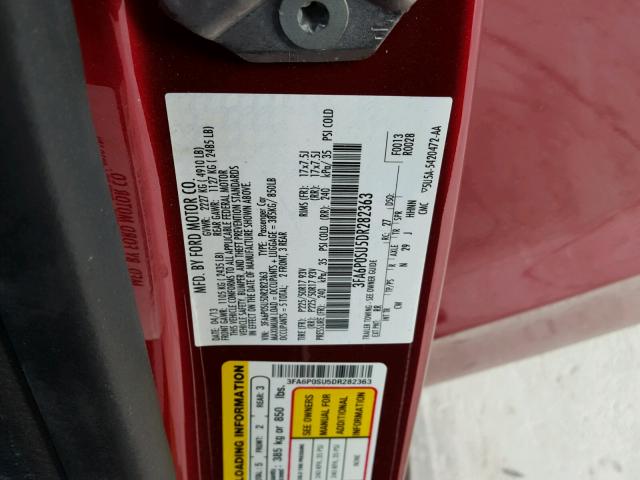 3FA6P0SU5DR282363 - 2013 FORD FUSION TIT RED photo 10