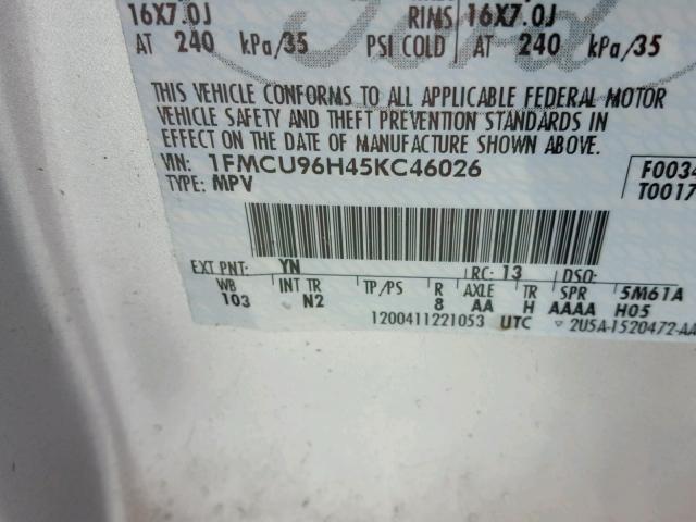 1FMCU96H45KC46026 - 2005 FORD ESCAPE HEV SILVER photo 10