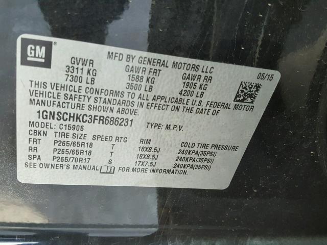 1GNSCHKC3FR686231 - 2015 CHEVROLET SUBURBAN C BLACK photo 10