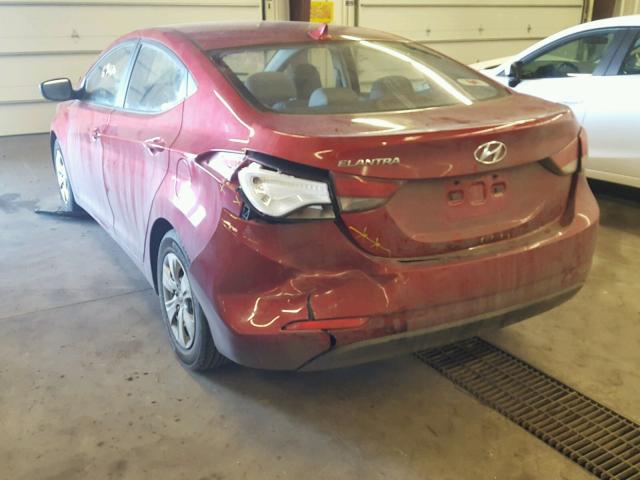 5NPDH4AE3GH700927 - 2016 HYUNDAI ELANTRA SE RED photo 3