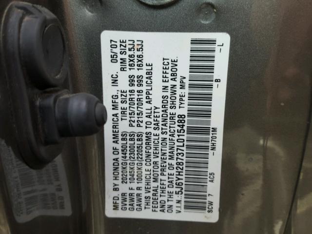 5J6YH28737L015488 - 2007 HONDA ELEMENT EX GRAY photo 10