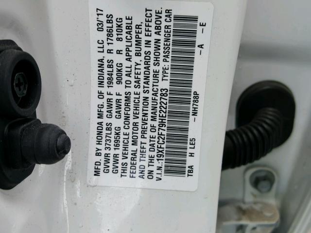 19XFC2F79HE222783 - 2017 HONDA CIVIC EX Ağ foto 10