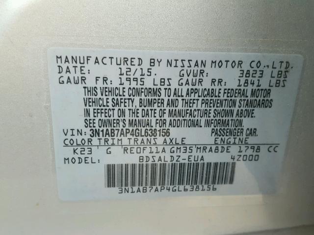 3N1AB7AP4GL638156 - 2016 NISSAN SENTRA S SILVER photo 10