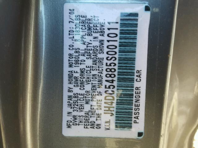 JH4DC54885S001011 - 2005 ACURA RSX GRAY photo 10