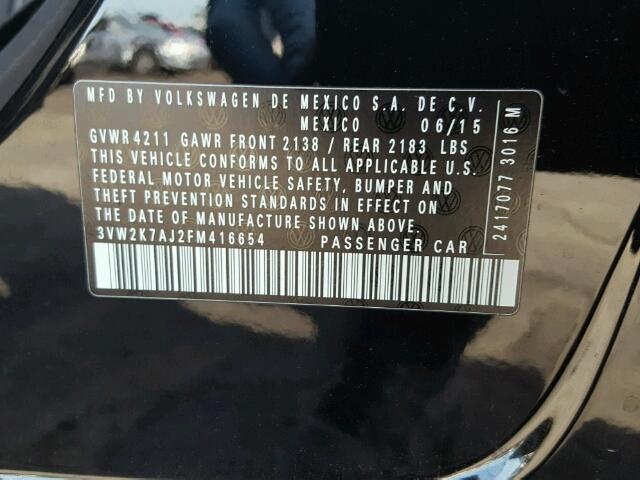3VW2K7AJ2FM416654 - 2015 VOLKSWAGEN JETTA BASE Սև լուսանկար 10