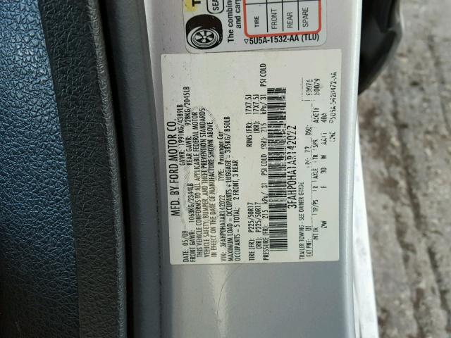 3FAHP0HA1AR142022 - 2010 FORD FUSION SE SILVER photo 10