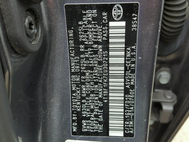 4T1BF1FK7EU307215 - 2014 TOYOTA CAMRY L GRAY photo 10