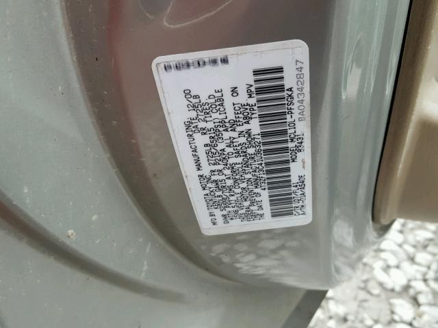 4T3ZF13C41U363271 - 2001 TOYOTA SIENNA LE SILVER photo 10