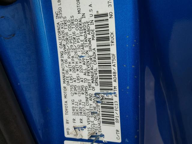 5TEUU42N36Z287591 - 2006 TOYOTA TACOMA ACC BLUE photo 10