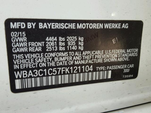 WBA3C1C57FK121104 - 2015 BMW 328 I SULE WHITE photo 10