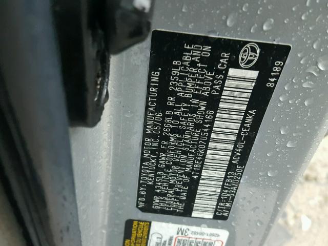 4T1BE46K07U544166 - 2007 TOYOTA CAMRY NEW SILVER photo 10