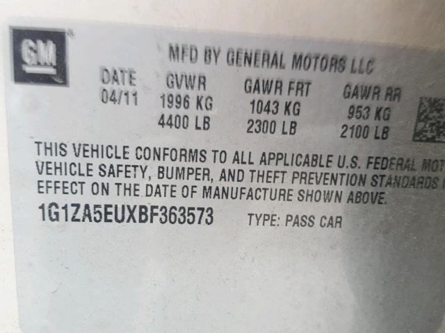 1G1ZA5EUXBF363573 - 2011 CHEVROLET MALIBU LS 金色 照片 10