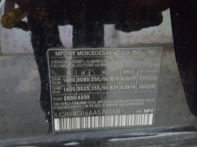 4JGBB8GB6AA572058 - 2010 MERCEDES-BENZ ML 350 4MA BLACK photo 10