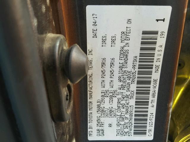 5TFAX5GN7HX089115 - 2017 TOYOTA TACOMA DOU CHARCOAL photo 10