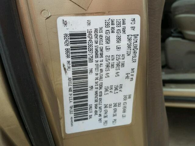 1B4GP45362B717589 - 2002 DODGE CARAVAN SP GOLD photo 10