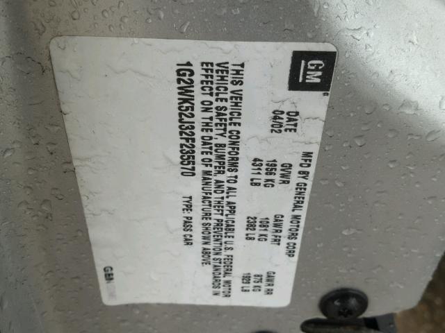 1G2WK52J32F235570 - 2002 PONTIAC GRAND PRIX SILVER photo 10