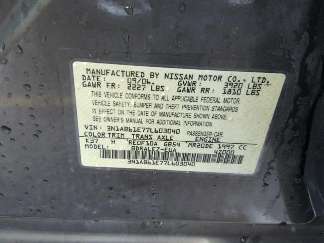 3N1AB61E77L603040 - 2007 NISSAN SENTRA 2.0 BROWN photo 10