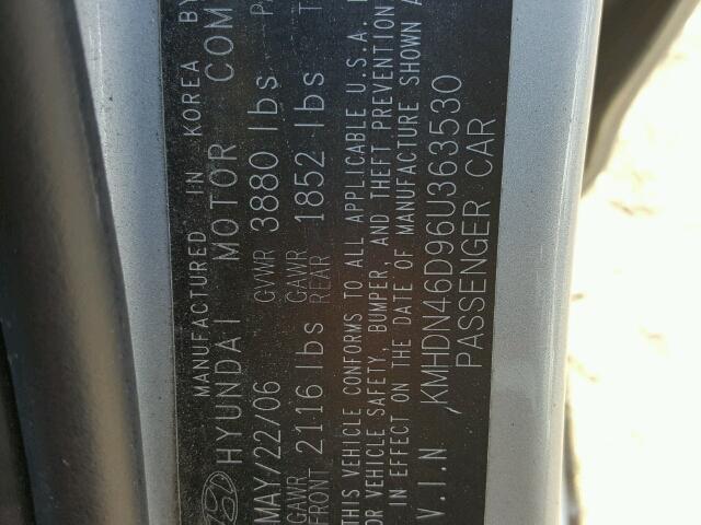 KMHDN46D96U363530 - 2006 HYUNDAI ELANTRA GL SILVER photo 10