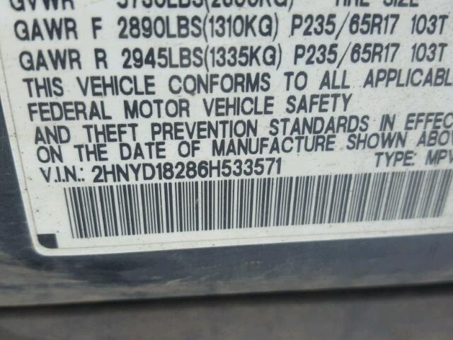 2HNYD18286H533571 - 2006 ACURA MDX CHARCOAL photo 10