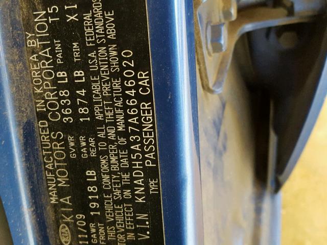 KNADH5A37A6646020 - 2010 KIA RIO LX Կապույտ լուսանկար 10