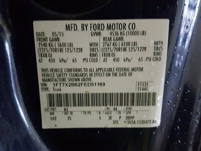 1FT7X2B62FED51169 - 2015 FORD F250 SUPER BLUE photo 10