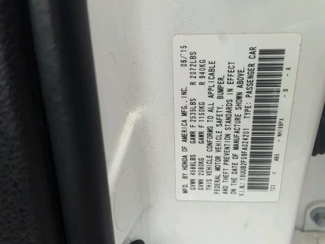 19UUB2F59FA024201 - 2015 ACURA TLX TECH WHITE photo 10