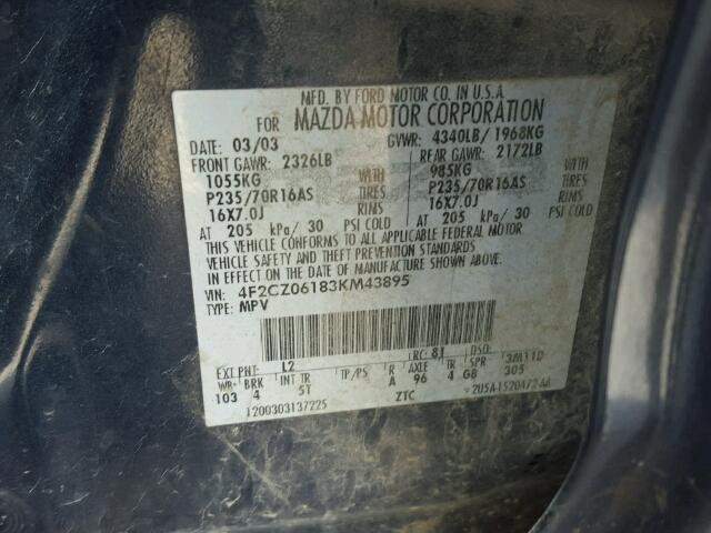 4F2CZ06183KM43895 - 2003 MAZDA TRIBUTE ES BLUE photo 10