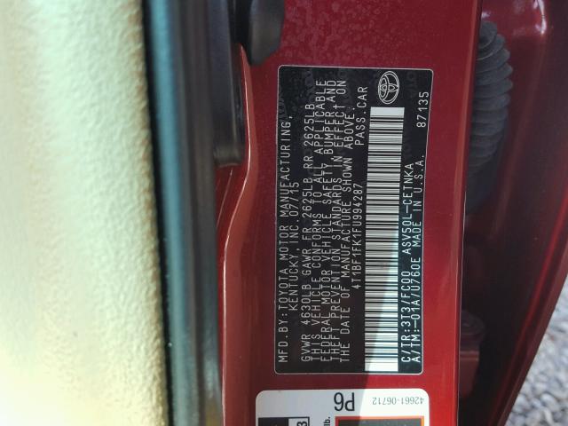 4T1BF1FK1FU994287 - 2015 TOYOTA CAMRY LE RED photo 10