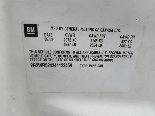 2G2WR524341132469 - 2004 PONTIAC GRAND PRIX WHITE photo 10