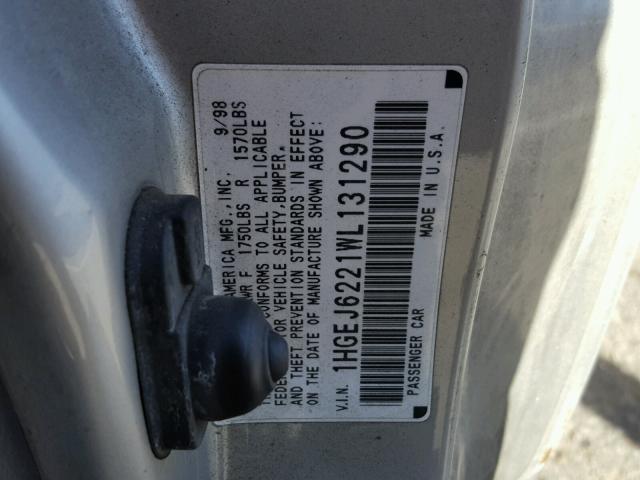 1HGEJ6221WL131290 - 1998 HONDA CIVIC DX SILVER photo 10