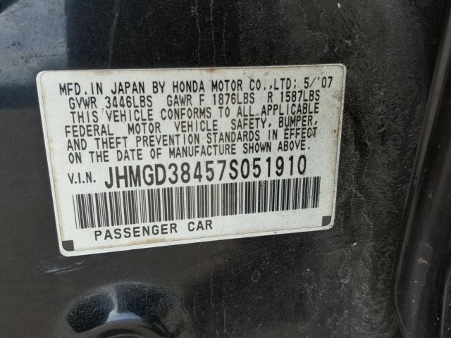 JHMGD38457S051910 - 2007 HONDA FIT BLACK photo 10