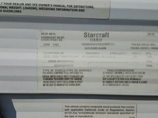 1SABSHAG4B28W5181 - 2011 STAR CAMPER WHITE photo 10