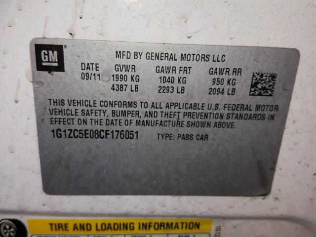 1G1ZC5E08CF176051 - 2012 CHEVROLET MALIBU 1LT 白色 照片 10