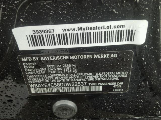 WBAYE4C58DDW22537 - 2013 BMW 740 LI BLACK photo 10