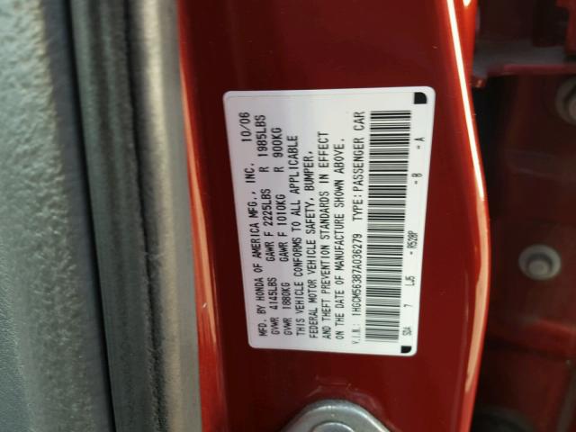 1HGCM56387A036279 - 2007 HONDA ACCORD SE RED photo 10