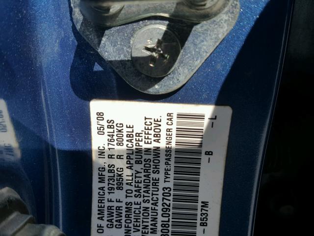 1HGFA16808L092703 - 2008 HONDA CIVIC EX Mavi foto 10