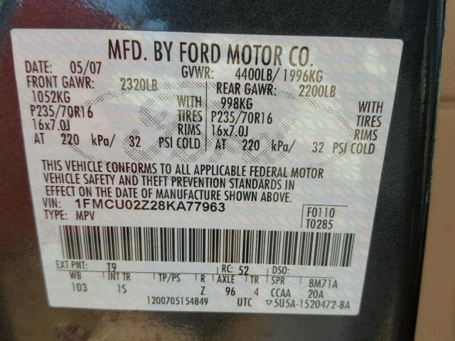 1FMCU02Z28KA77963 - 2008 FORD ESCAPE XLS GRAY photo 10