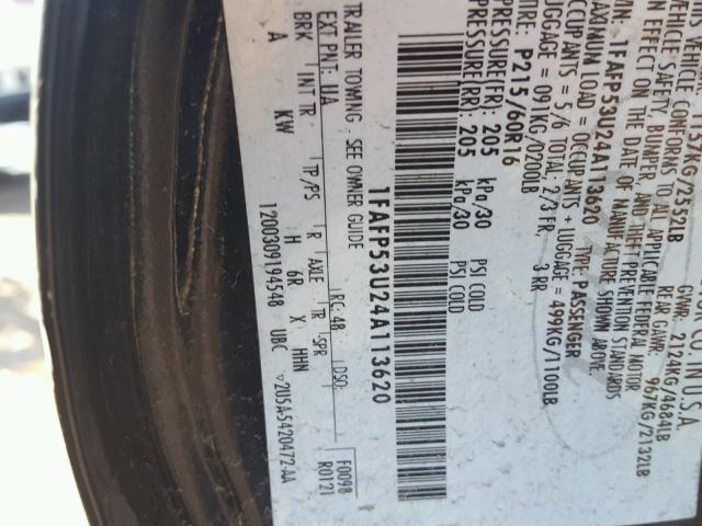 1FAFP53U24A113620 - 2004 FORD TAURUS SE BLACK photo 10