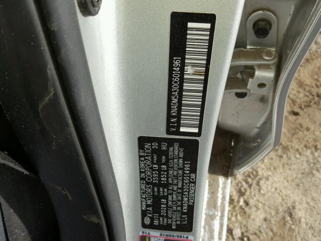 KNADM5A30C6014961 - 2012 KIA RIO LX Արծաթագույն լուսանկար 10
