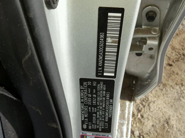 KNADM5A30C6014961 - 2012 KIA RIO LX SILVER photo 10