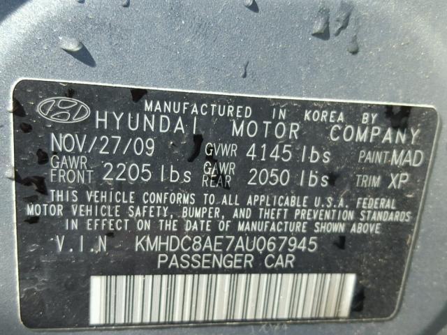 KMHDC8AE7AU067945 - 2010 HYUNDAI ELANTRA TO GRAY photo 10