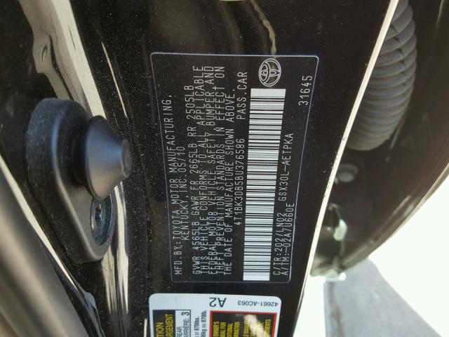 4T1BK3DB5BU376586 - 2011 TOYOTA AVALON BAS BLACK photo 10