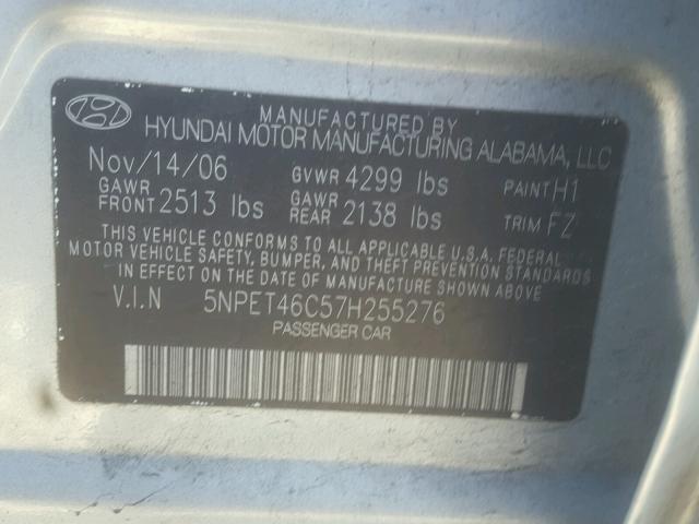 5NPET46C57H255276 - 2007 HYUNDAI SONATA GLS BLUE photo 10