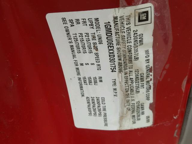 1GMDU06EXXD301754 - 1999 PONTIAC MONTANA / RED photo 10