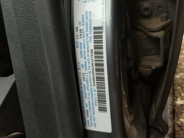 3VWRK69M23M107298 - 2003 VOLKSWAGEN JETTA GL GRAY photo 10