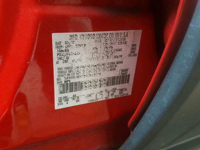 1FMYU03182KE03206 - 2002 FORD ESCAPE XLT RED photo 10