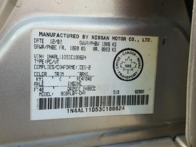 1N4AL11D53C188624 - 2003 NISSAN ALTIMA BAS BEIGE photo 10